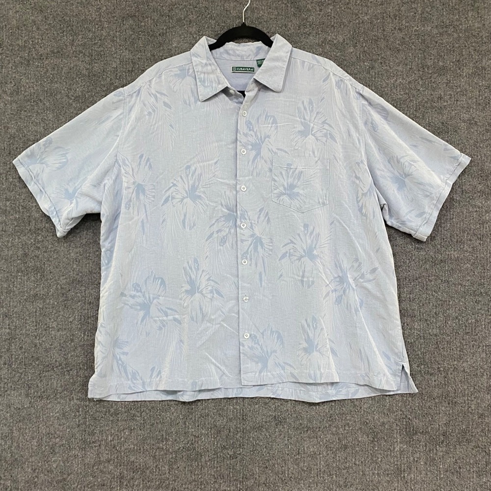 Cubavera Tropical Floral Jacquard Mens Camp Shirt 2XLT Blue Short Sleeve Rayon